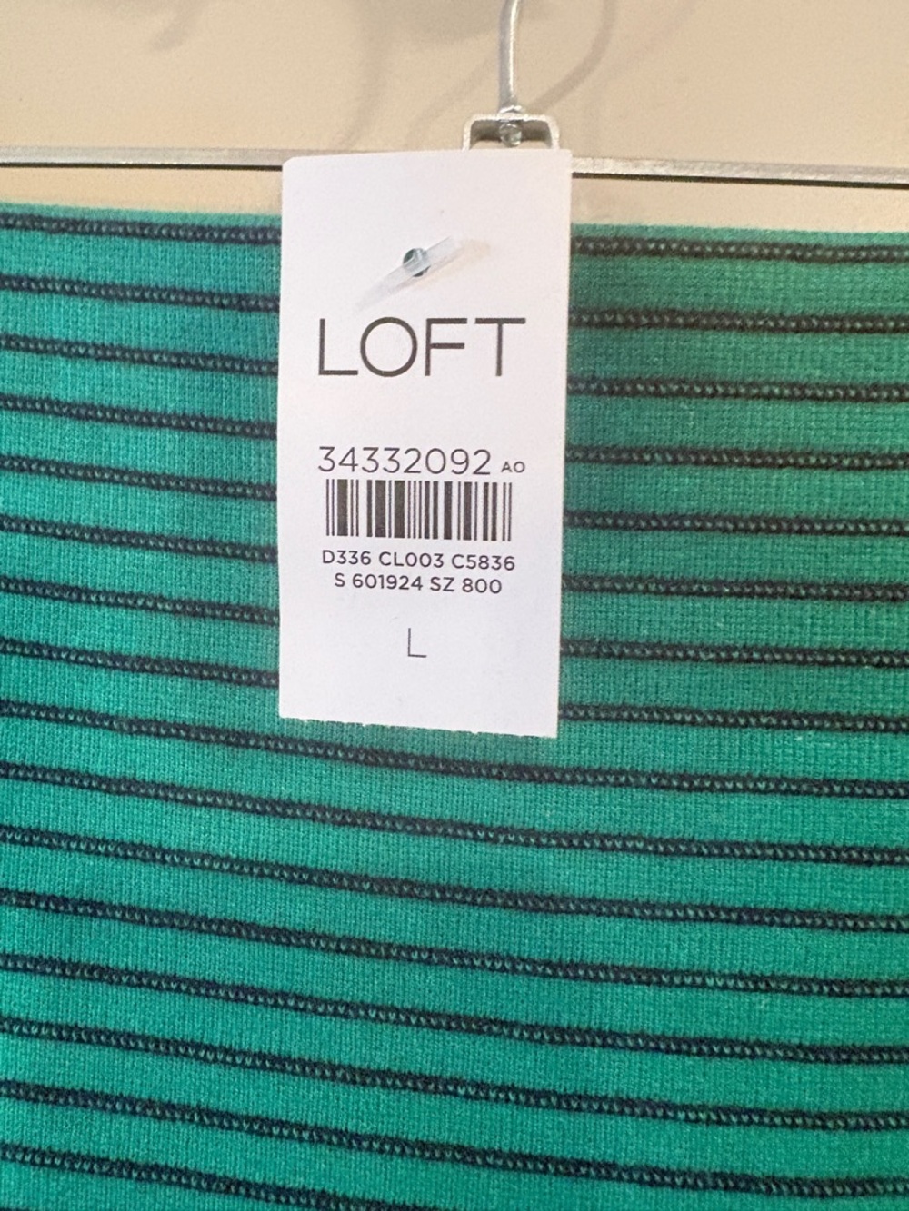 NWT LOFT Green Striped Midi Skirt Side Slit Stretch Career Pencil Skirt Size L - Picture 4 of 9